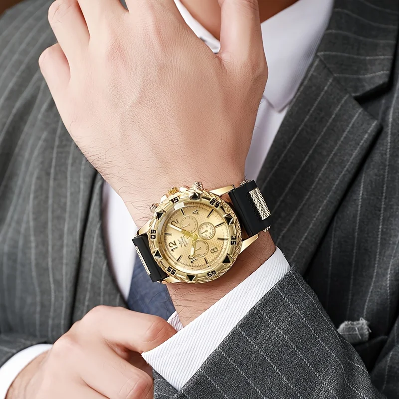 Orologio da polso da uomo, quadrato, digitale, sportivo, LED, analogico, al quarzo, con multi-fuso orario, impermeabile fino a 50 m, cronometro big Black Coffee Belt