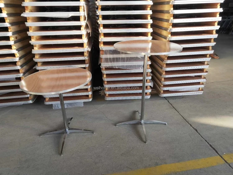 Commercial Modern Wood Round Height Bar Table Metal Cocktail Table For