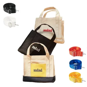 New Pure Black White Canvas Shoulder Crossbody Small Mini Canvas Tote Bag with Custom Embroidered Logo