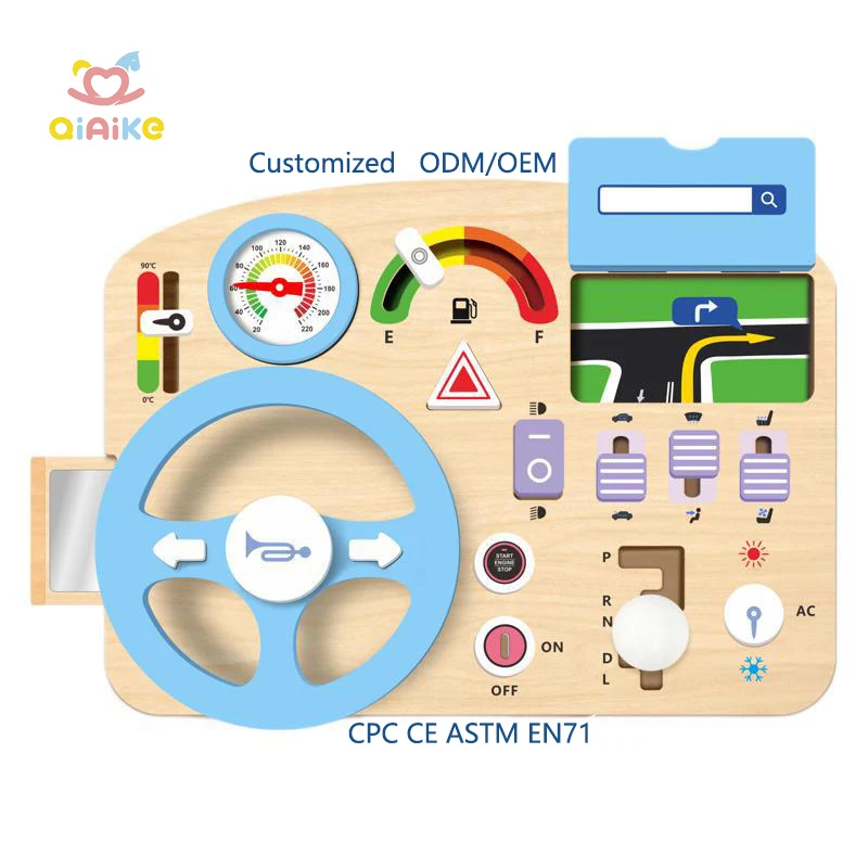 CPC CE Montessori Toys Steering Wheel-Driving Busy Board Wooden Educational Learning Sensory Activity Busy Board for kids