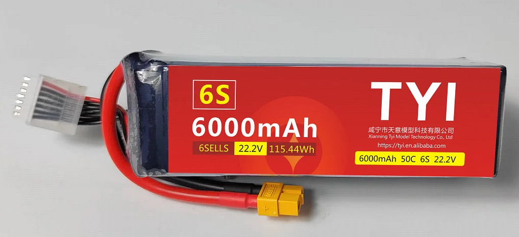 TYI 6S 6000mAh 22.2V 50C 6S1P Rechargeable Lipo Battery Long Range RC FPV Drones Accessories factory