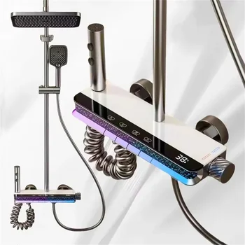 Hot Selling Single-Handle Brass Waterfall Digital Faucet Gun Gray Rain Shower Set LED Lighting Polished Surface Soft Spray