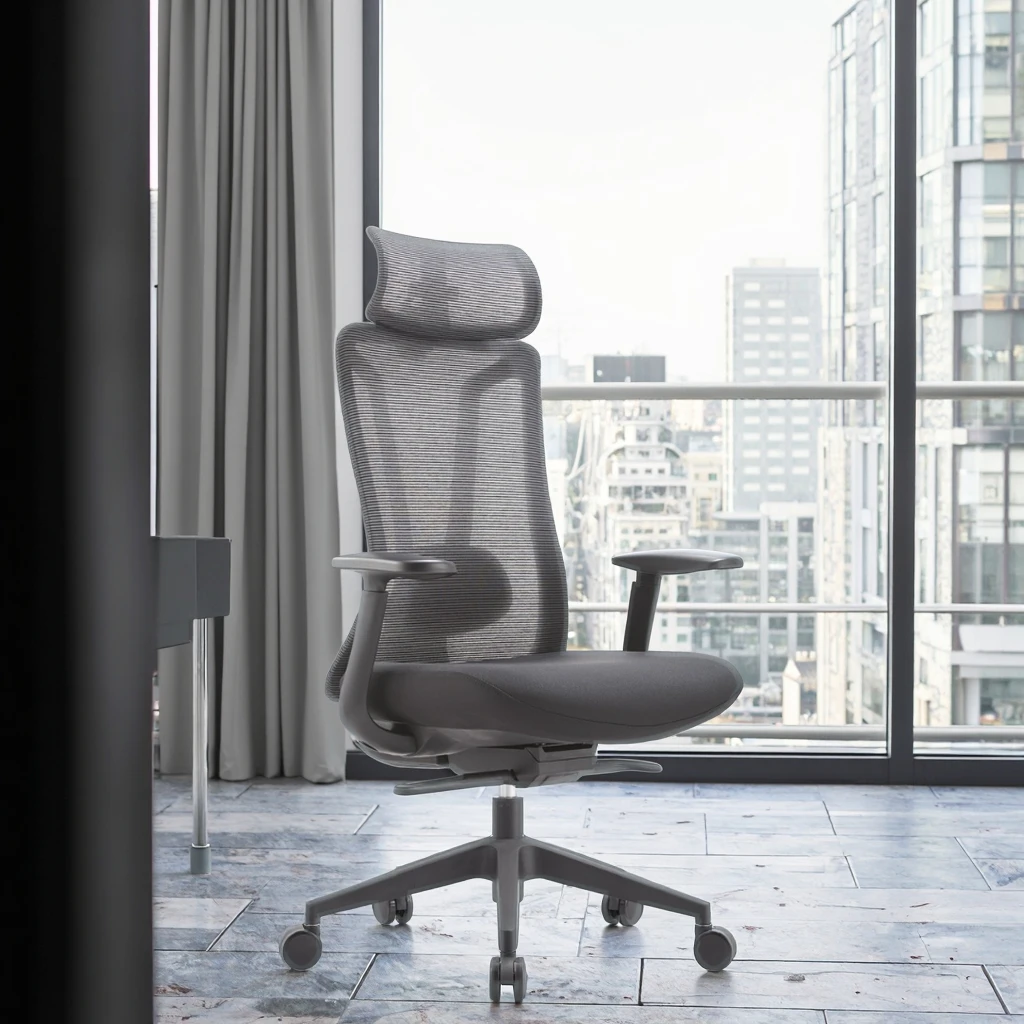 Luxury Breathable Special Mesh Chair Double Layer Weave Contoured Backrest Full Adjustment Soft Headrest Office Executive Chair 3
