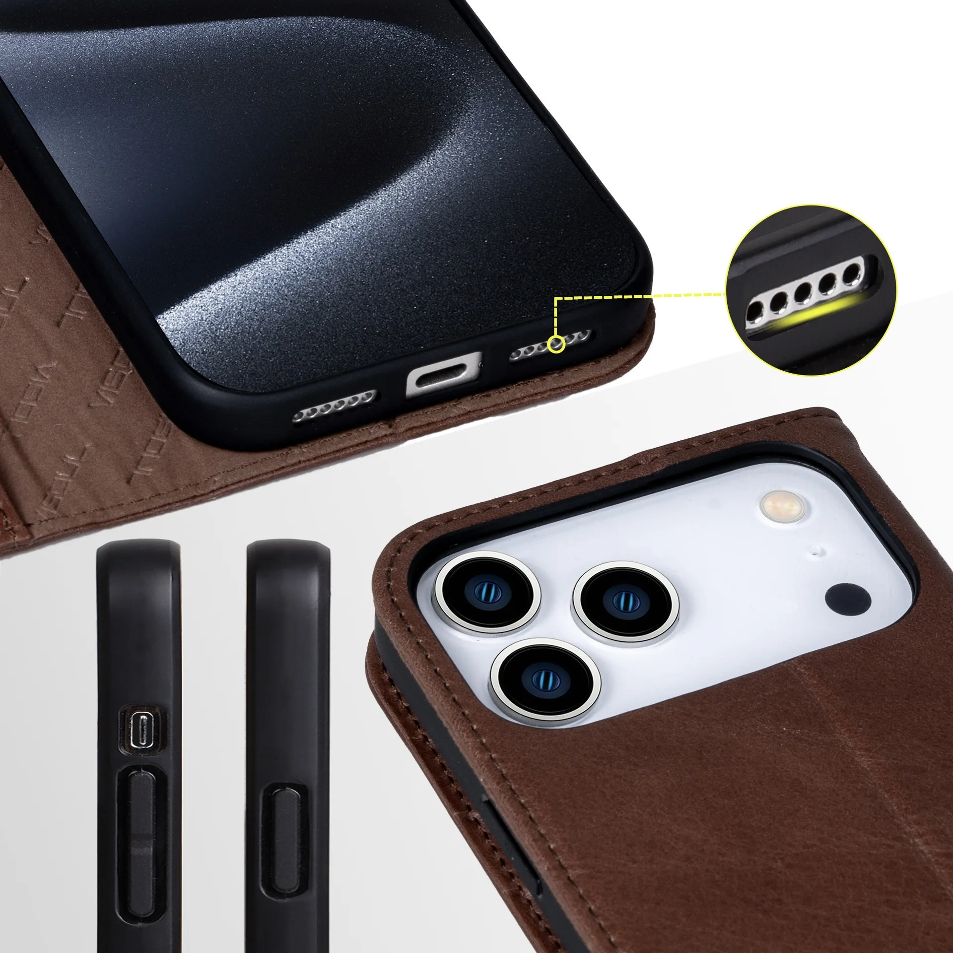 product laudtec flip leather phone cases for iphone 17 air 16 15 pro max wallet card shell simple business shockproof back cover sjk1093-7