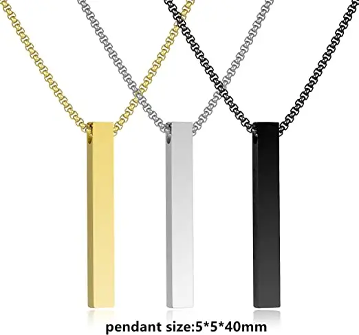 Collier Barre Verticale Personnalisée, Acier Inoxydable, 3 Finitions