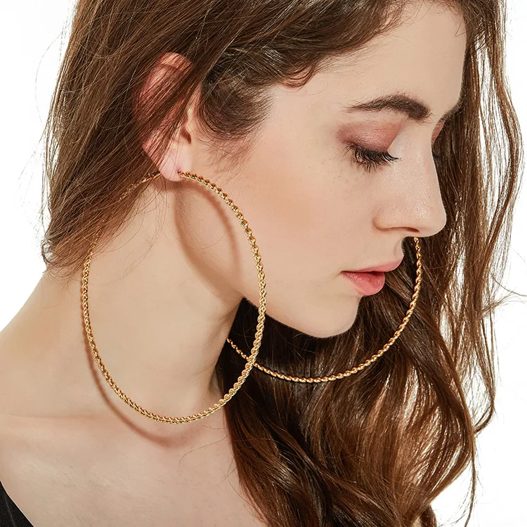 HOVANCI Simple Fashion Big Circle Earrings 120mm 18K Gold Plated