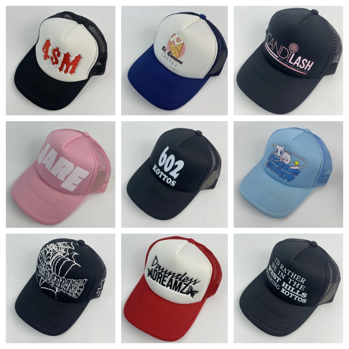 Hn0001customizable Rhinestone Logo Trucker Hats Puff Print Screen