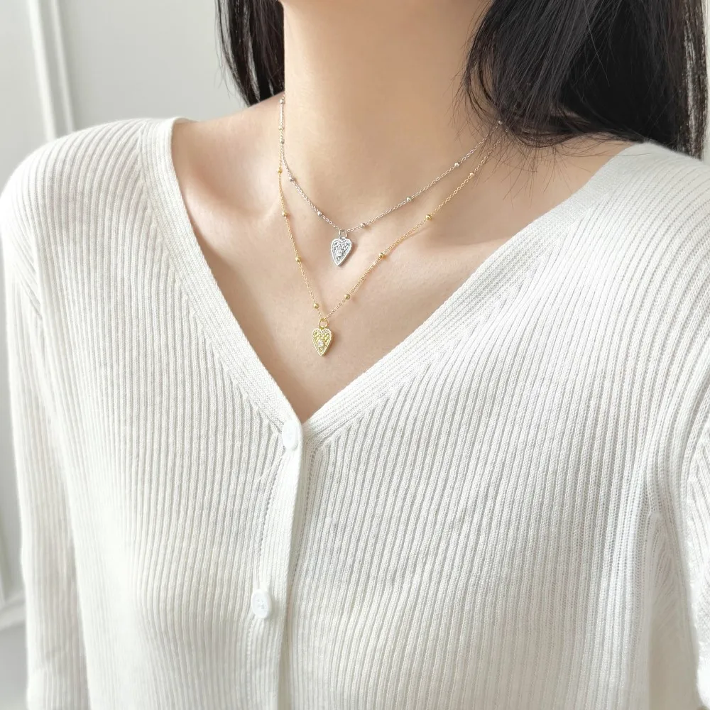 KAKODIY exquisite fashion jewelry rhodium 18K gold plated 925 Sterling Silver bead chain 5A zirconia love pendant necklace gift detail 1