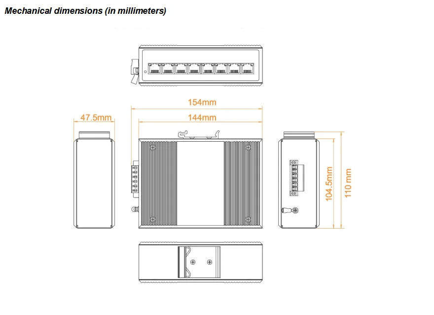product 8 rj45 ports 16g backplane  4085 wide temperature din rail mount industrial unmanaged all copper gigabit switch-2