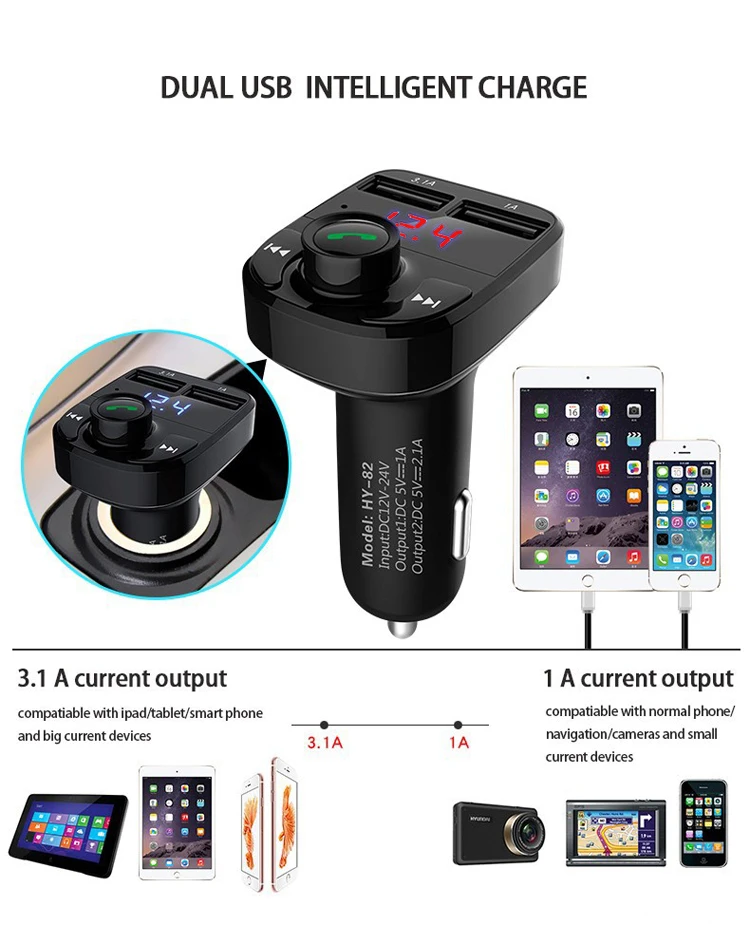 Dual Usb Car Charger Handsfree Bluetooth Car Kit Mp3 Player Car Fm 