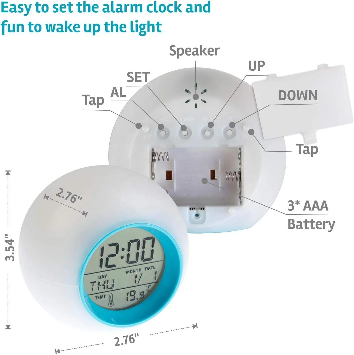 LED Digital Kids Wake up Alarm Clock 7 Colors Ambient Night Light Alarm Clock for Bedroom