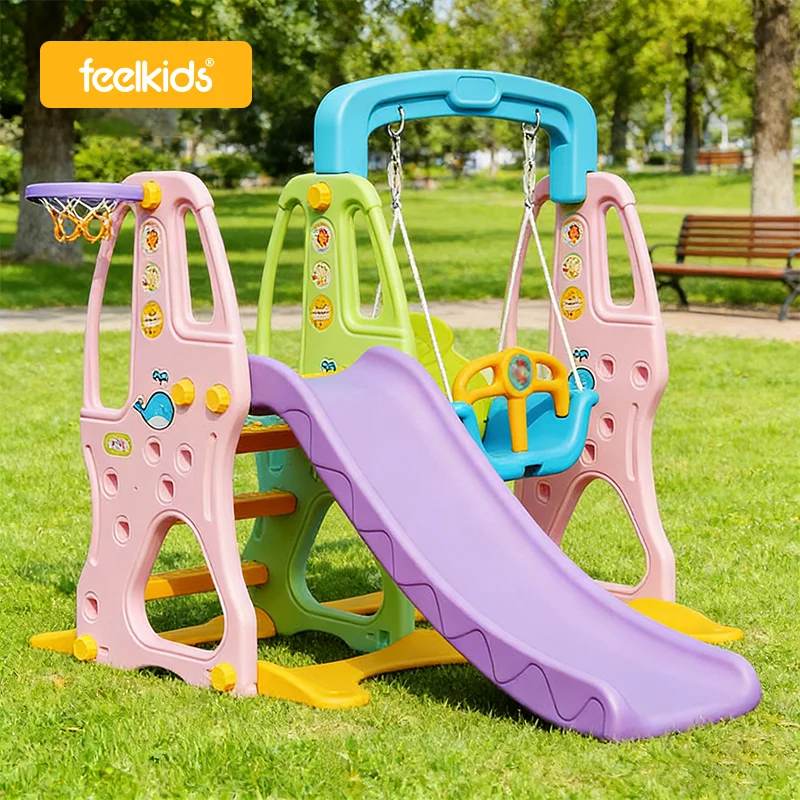 Feelkids Plastic Playground Equipment Mini Family Games Set with Kids Slide for Indoor/Outdoor Use in Garden Home & City Park
