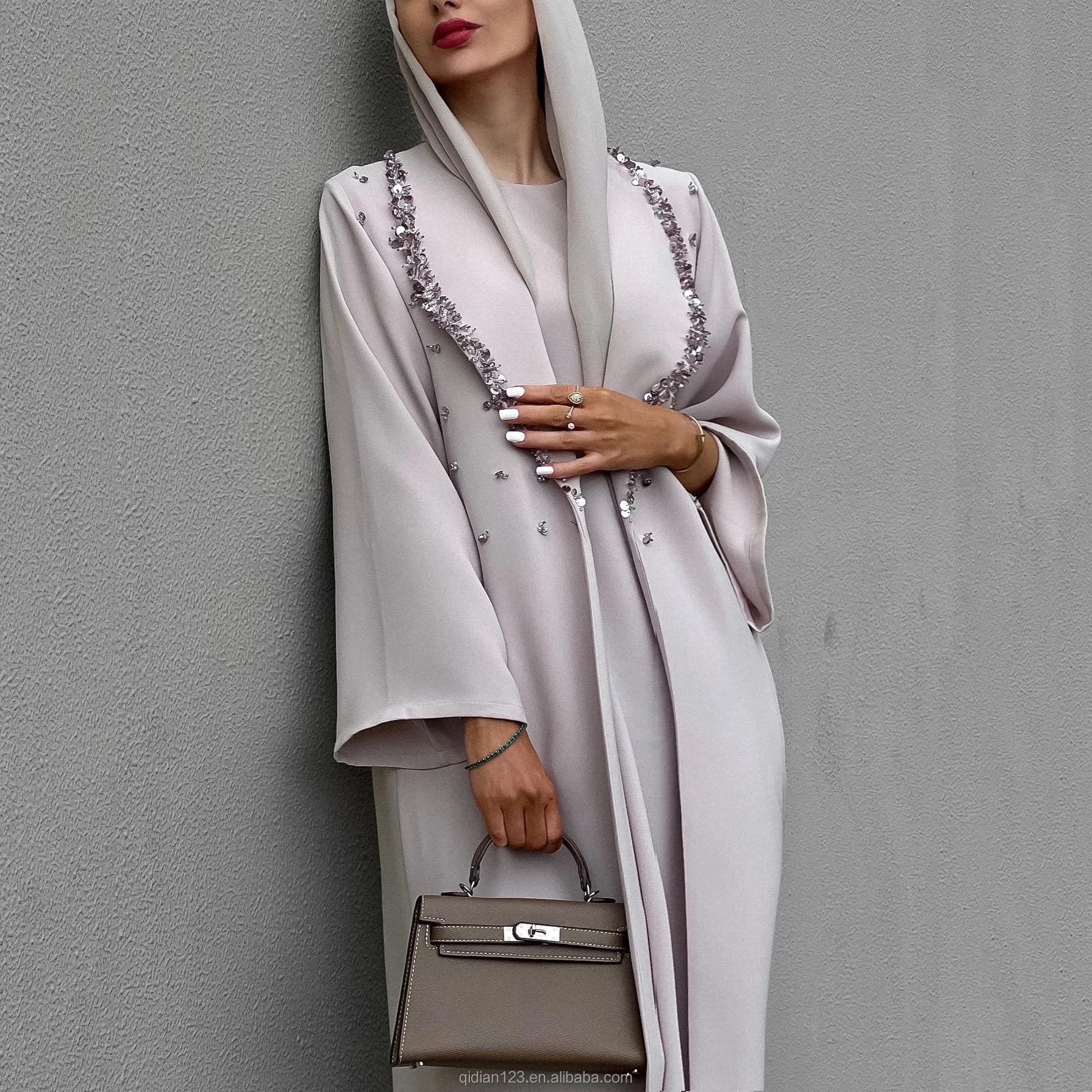 Luxurious Dubai Abaya Open Scattered Beaded Abaya Muslim Full Dress ...