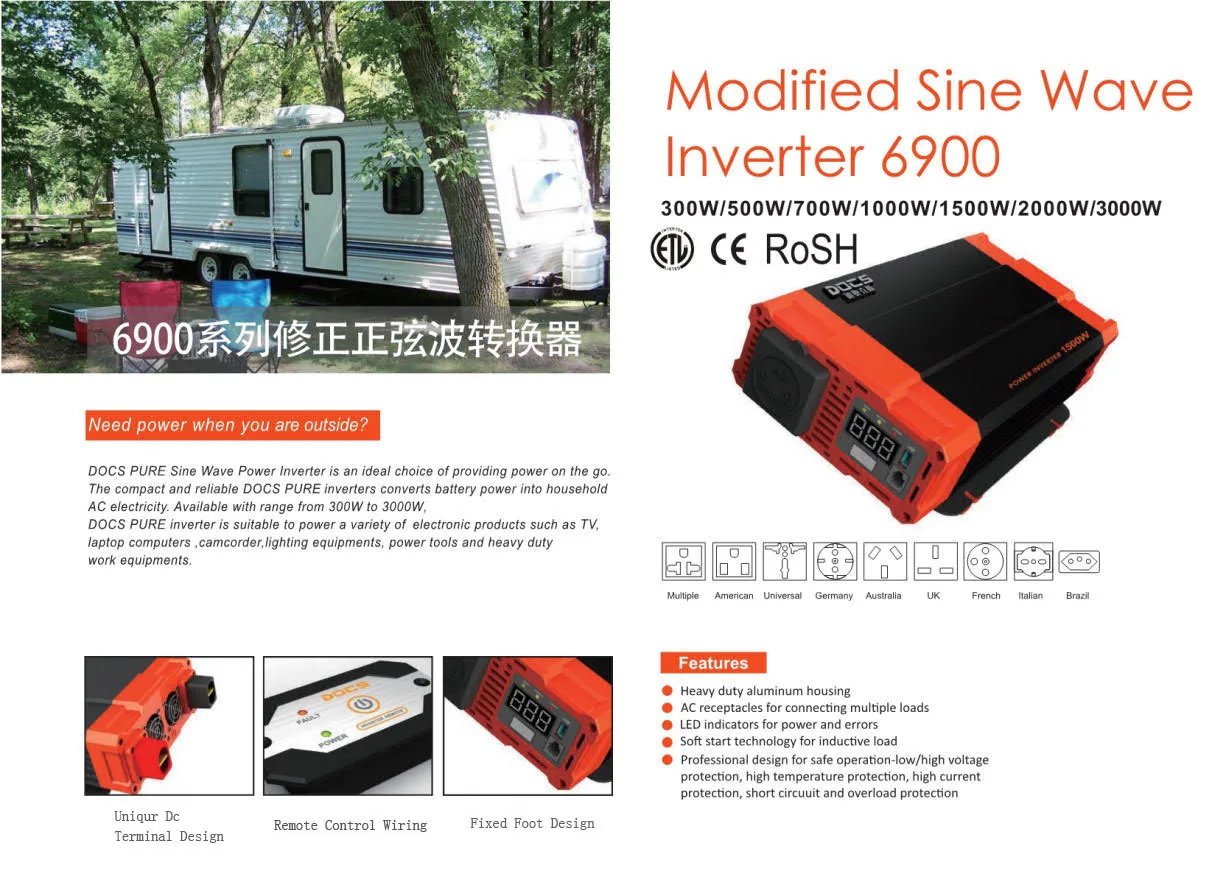 300W/500W/700W/1000W/1500W/2000W/3000W Modified sine wave power inverter  6900 series 12/24V(input)  230V/110V(output)