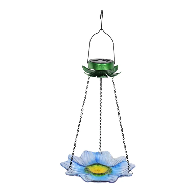 Metal Hanging Solar Bird Feeder Tray With Solar Light