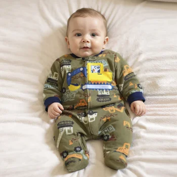 Polar Fleece Zipper Footies Romper for Baby Boys Newborn Baby Clothes with Long Sleeves for Winter ODM