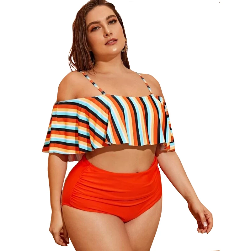 2022 New Design DAMO Plus Size Women Strip Bikini Top High Waist Summer Girls Cover Up Bikini 2pcs Recycled Nylon Swimwear