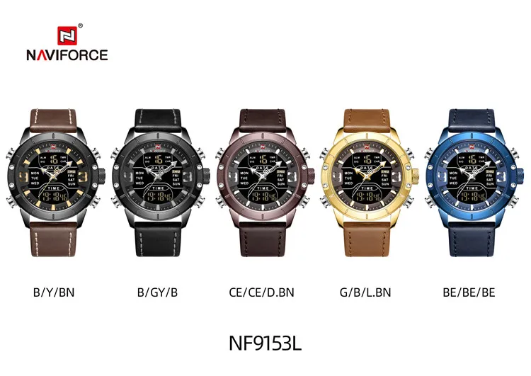 NAVIFORCE 9153L BEBEBE Men Dual Display Wristwatch Top Brand Fashion LED Digital Custom Quartz Watches Reloj