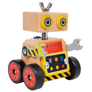 Wooden Robot Car Building Kit for Kids DIY Screw Assembly Toy with Gears and Blocks Creative Construction Educational Play Set