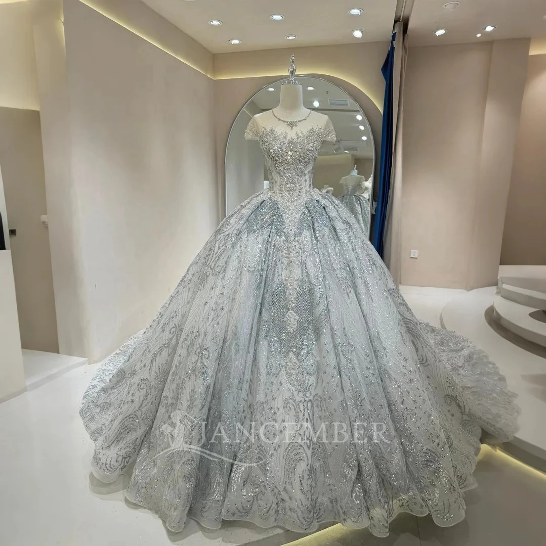 Jancember DW0121 - Sparkly Blue Crystal Beading Wedding Dress