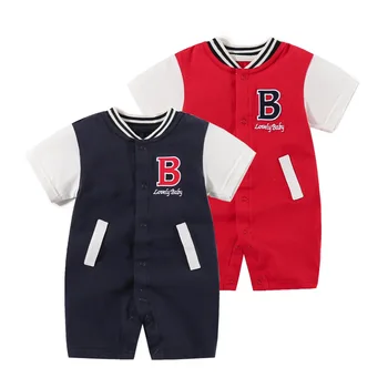 Baby onesie Short sleeved summer sports Europe and America baseball uniform thin single-breasted romper for baby boy