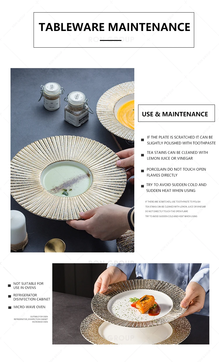 High quality new style restaurant wedding banquet gold rim white dinner porcelain ceramic plates sets dinnerware modern