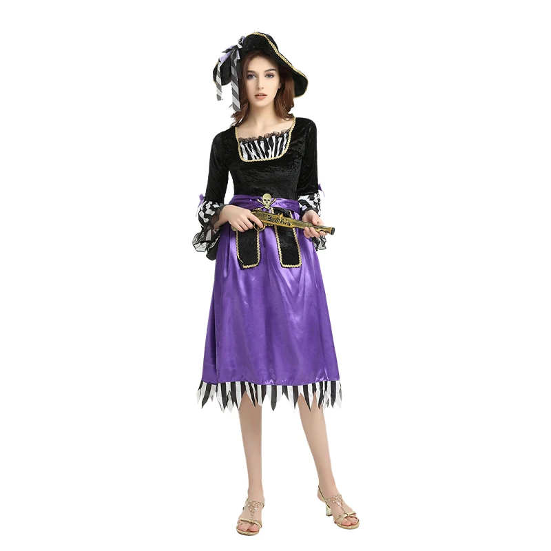 Unisex Adult Buccaneer Pirate Costume for TV Movie Cosplay Halloween Party with Character Pattern Pants Women's Dress