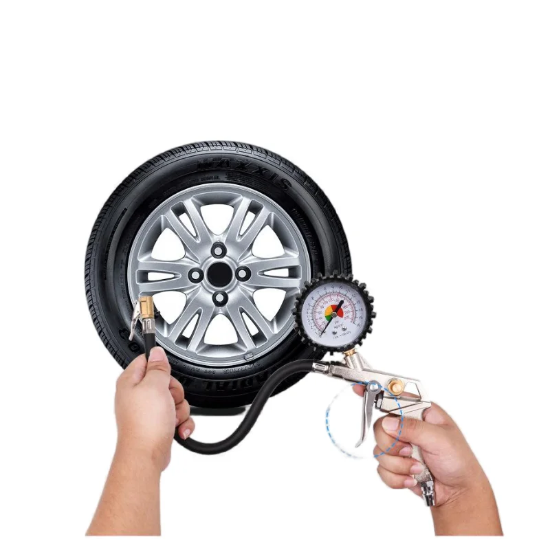 High Precision LED Liquid Crystal Digital Display Tire Pressure Gauge Metal Car Tire Inflation Gun Fixed Type Pencil Shaped