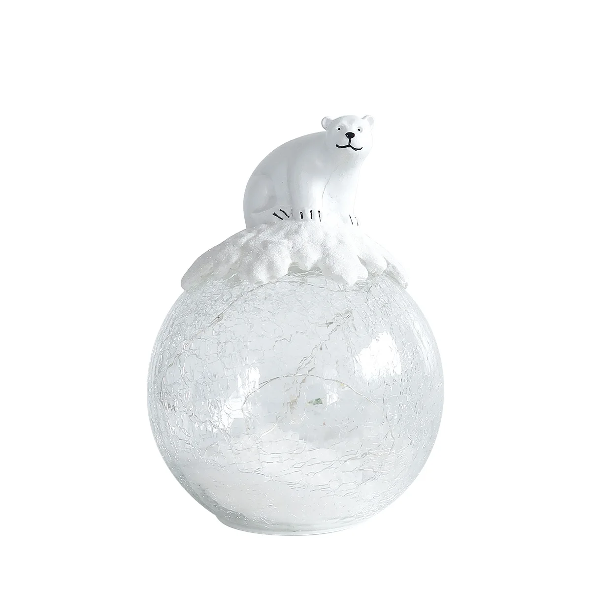 LED Christmas Decoration decorative light up crackle glass balls with resin polar bear on top crackled glass ball light