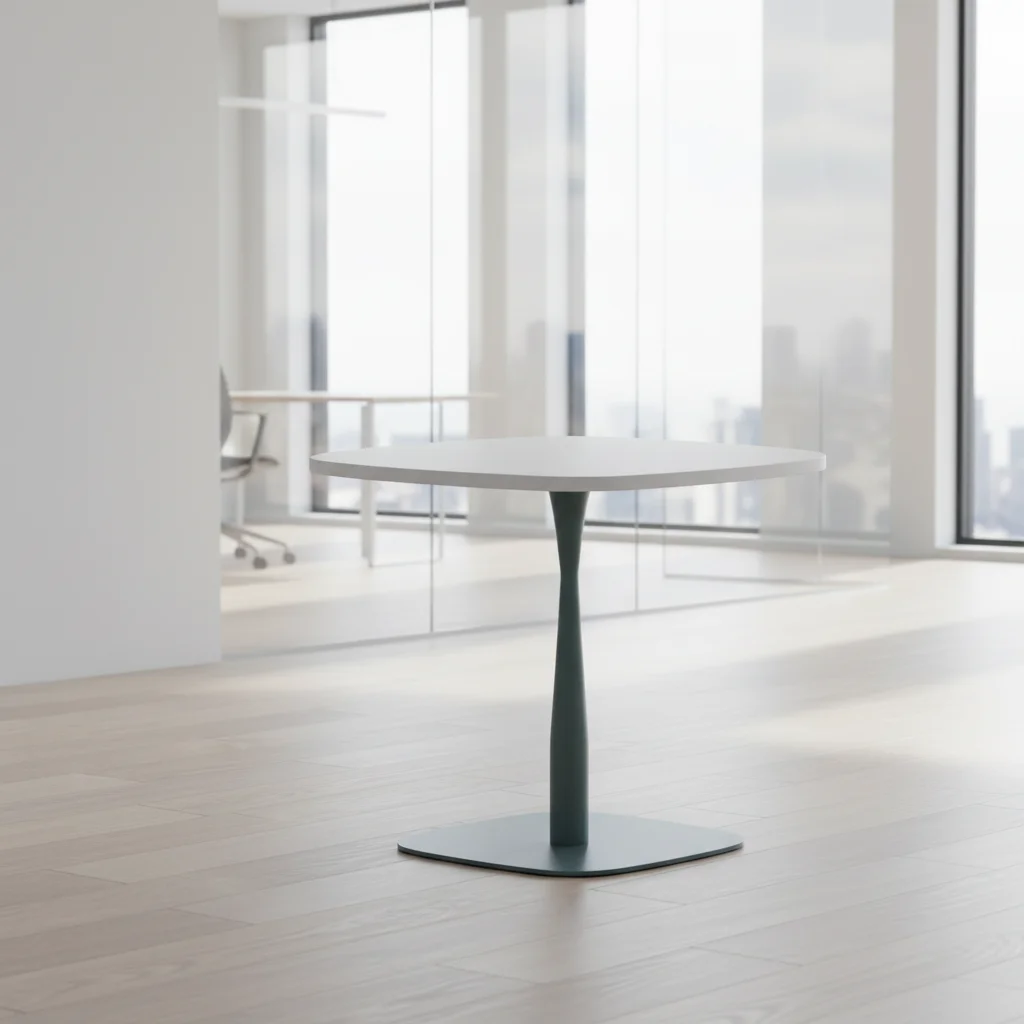 Compact Modern Standing Meeting Table Wood Frame Base Industrial Conference Conversation Professional Business Setting Office 6