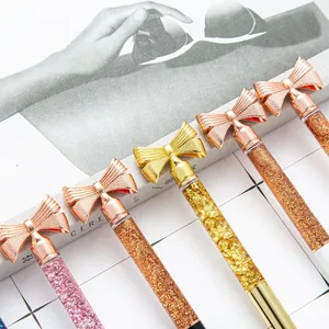 Wholesale Bowknot Ballpoint Pen Creative Gold Powder & Multi-Color Foil Pen Metal Body with Engraved Logo Gift for Girls