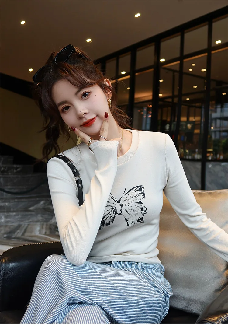 Women's Summer Slim Fit Short Naked Spicy Girl Top White Round Neck Long Sleeved T-Shirt Quick Dry Minimalist Style One Size