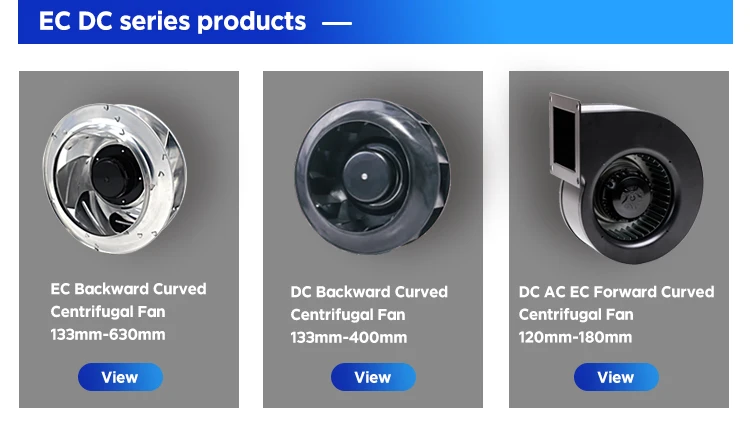 133-560mm 150-5000CFM Silent AC Ec Dc Centrifugal Exhaust air Purifier Industrial Backward Curved Centrifugal Fan factory