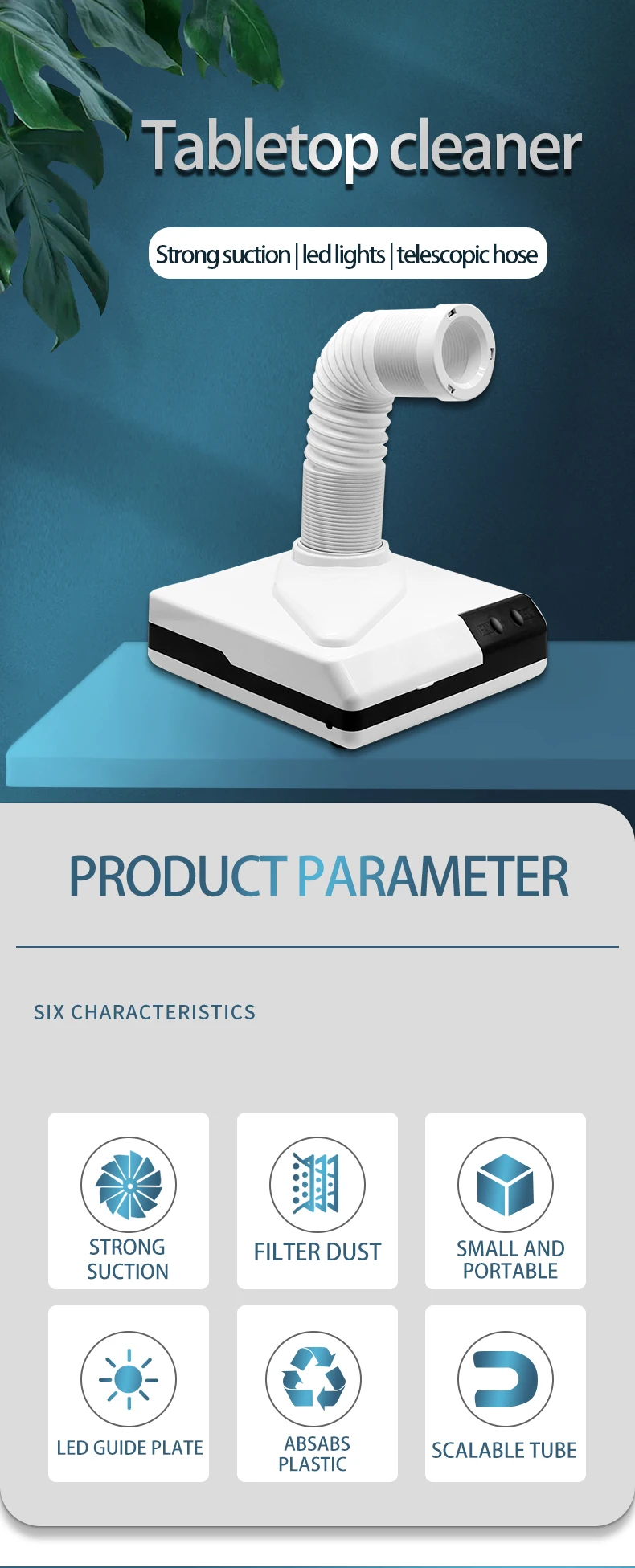 2025 AT-NDC-024 60W Elephant nose style nail dust vacuum cleaner dust collector filter supplier