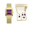 gold purple watch with ring necklace set without box