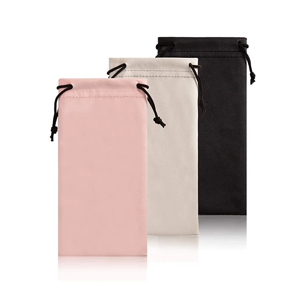 Solid Color Eyewear Bag Closed Storage Bag Double Rope White Microfiber Sunglasses Protective Custom logo Eyeglasses Pouch