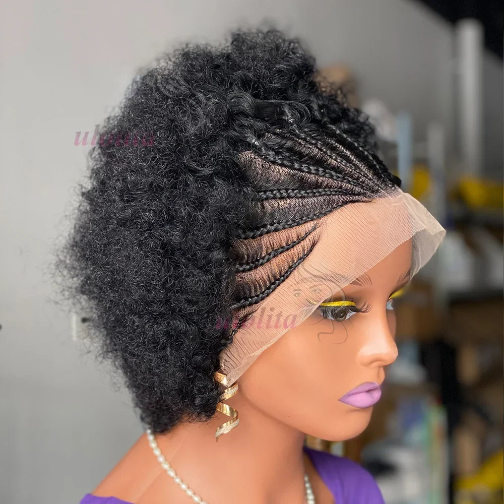13x4 Lace Frontal Afro Krøllet Paryk 100% Brasiliansk Remy Hår 6 Ombre Highlights Bouncy Krøllet Paryk Ægte Hår Parykker med Fletninger_voghion.com