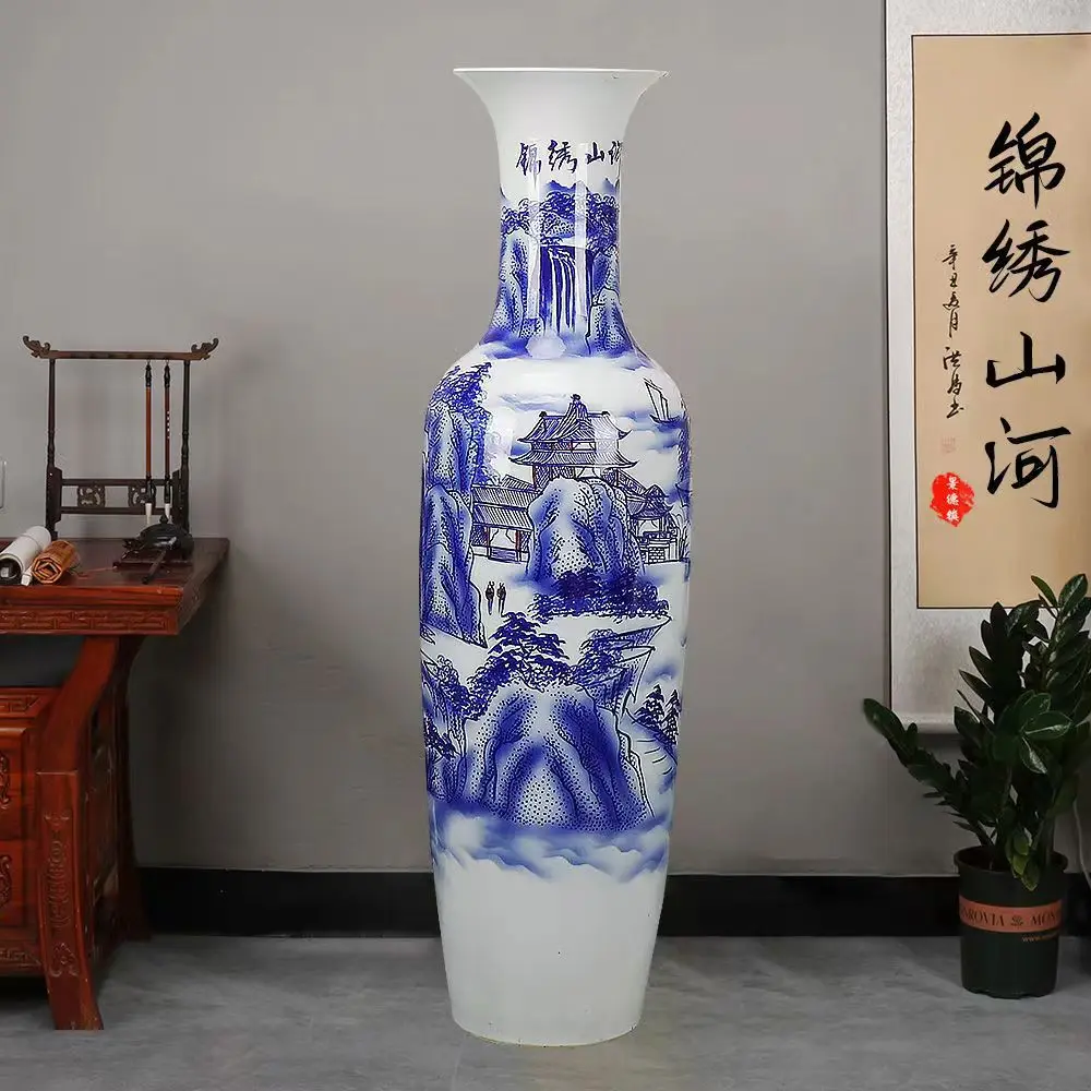 景德镇陶瓷青花瓷五龙玩珠落地大花瓶客厅装饰摆件花瓶| Alibaba.com