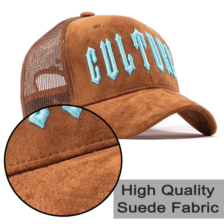 HOT BSCI Suede Custom Trucker Cap Mesh Hats 3D Embroidery Gorras 6 Panel Custom Suede Trucker Hat