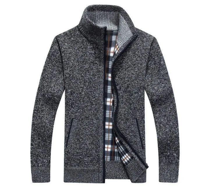 Autumn winter knnited thicken cashmere full zipper jackets plus size men cardigan sweater coat_voghion.com