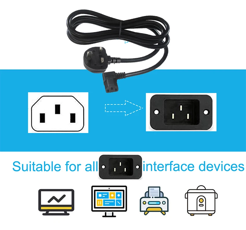 Cable Extension British Standard Fuse Plug 1.5m 5a 250v Angled Plug Iec