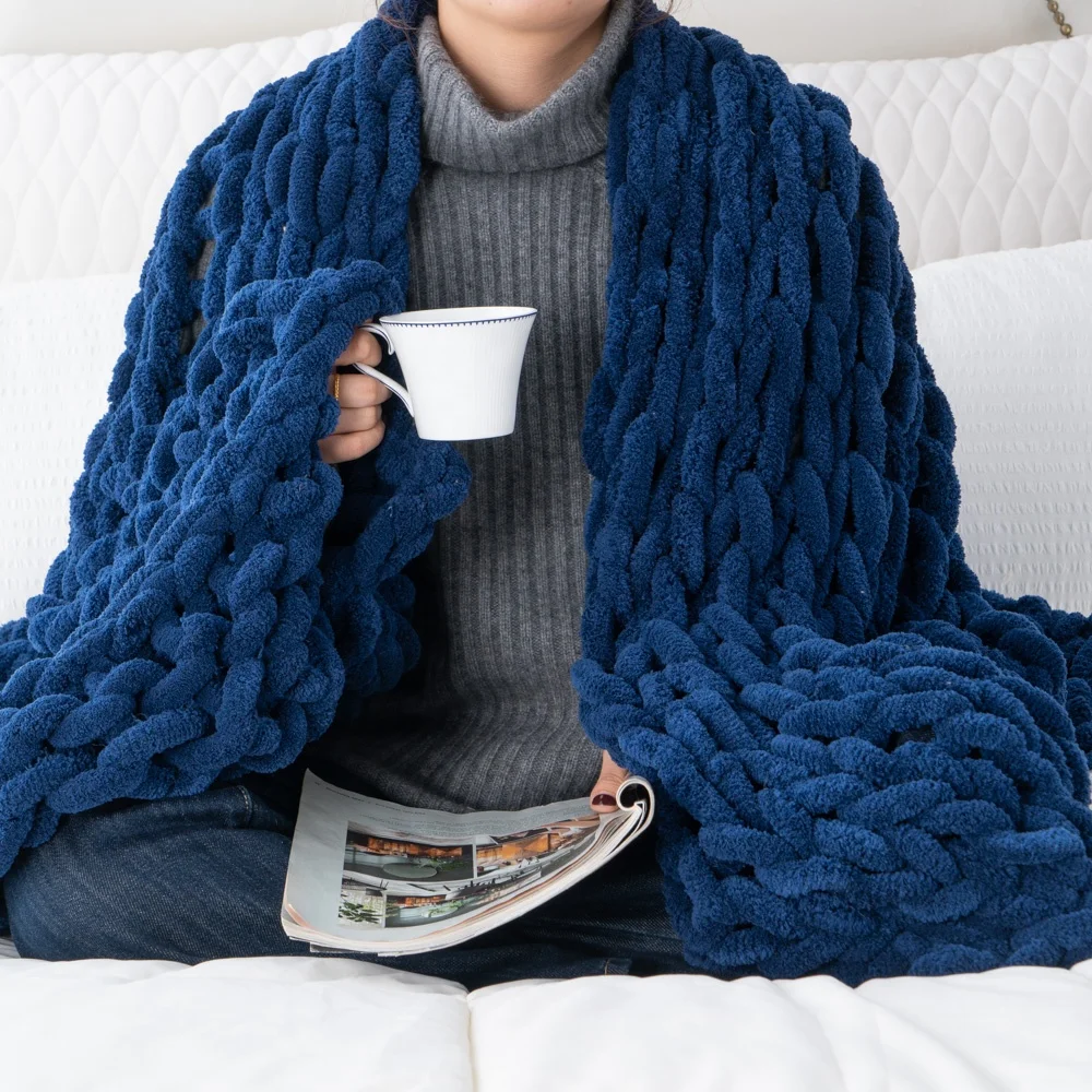 Chunky Chenille Blanket NO Shedding Super Soft Handmade 50