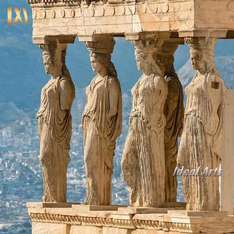 Ideal Arts Marble Column Stand with Man Statue Stone Pillar Sculpture