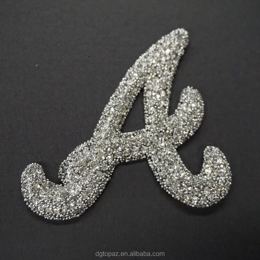 Free sample Custom  logo design heat transfer 3D beaded rhinestone applique Patch for clothing