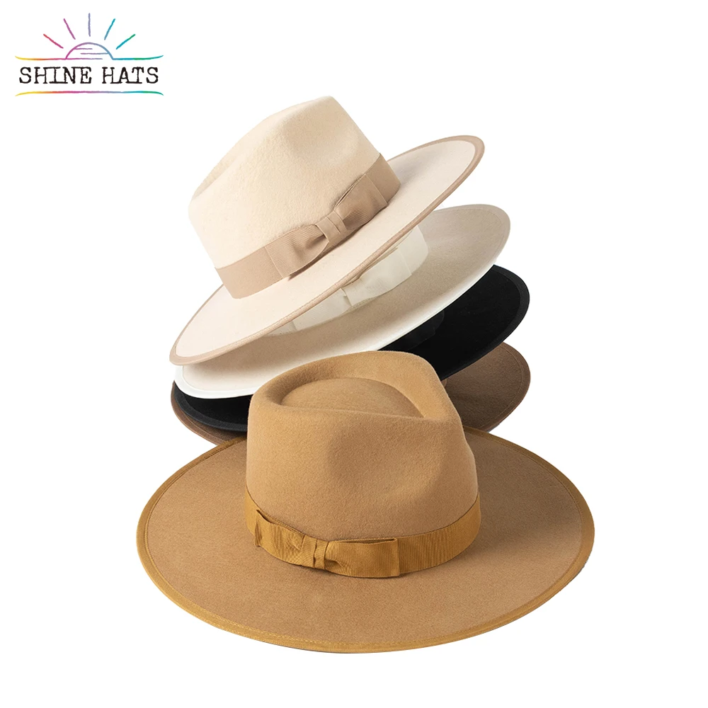 Shinehats Custom Wide Brim Chapeau Femme Chic Fedora Hats Women Wholesale 2022 Wool Felt Rancher