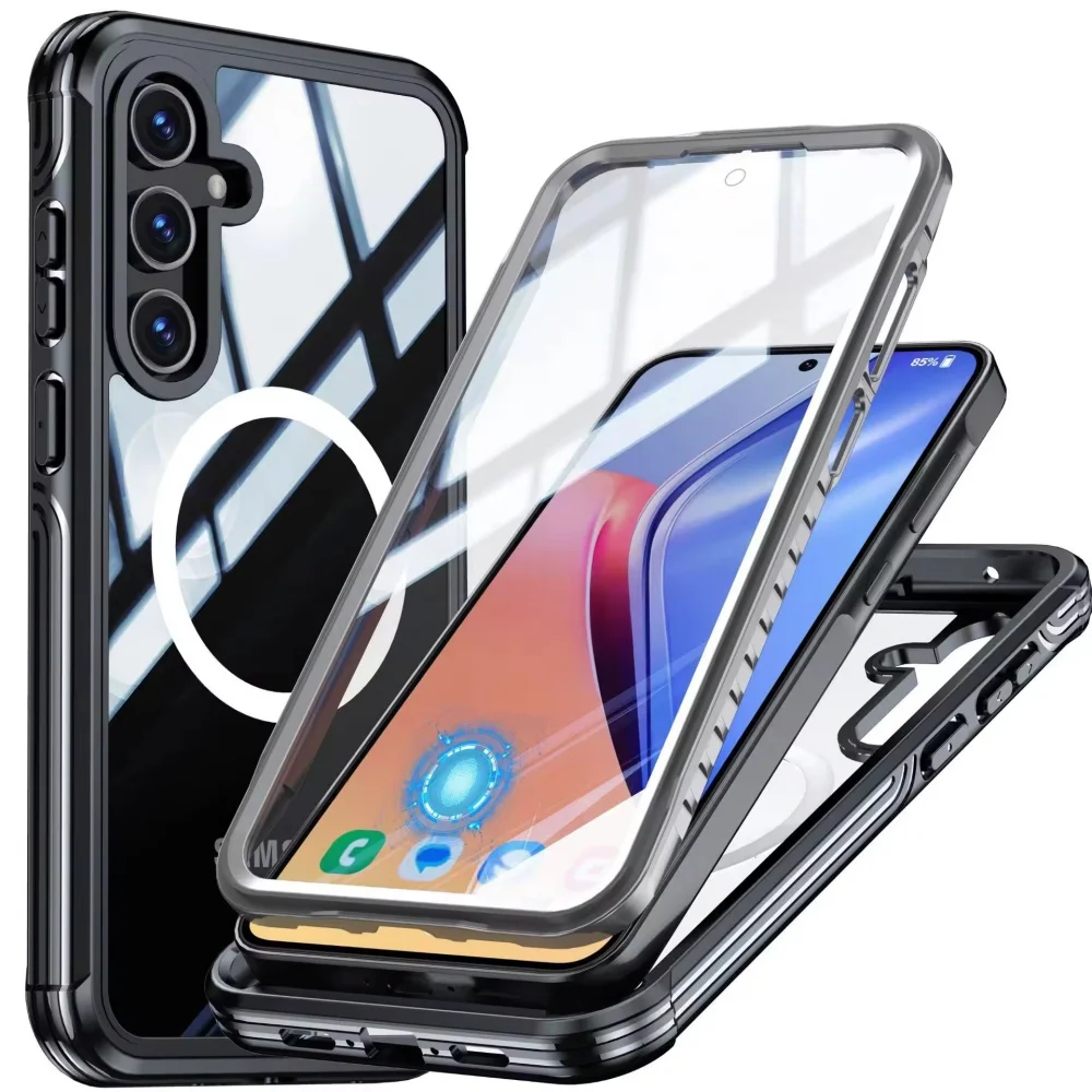 product magnetic case dual layer rugged clear acrylic for samsung galaxy a55 screen protector shockproof lalaudtec-2