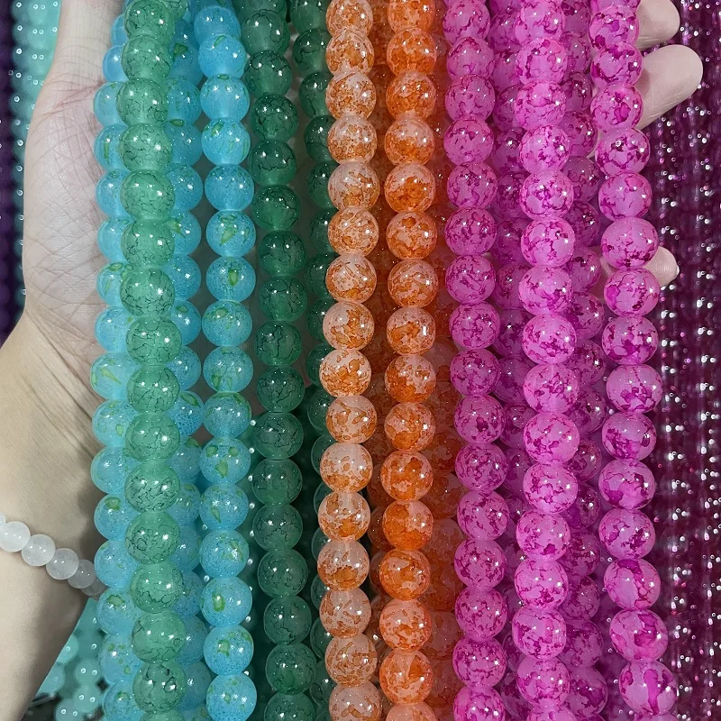 Stock for Sale 8mm Crystal Lampwork Round Loose Beads Color Combination  Floral Glass Beads for Jewelry Making Assorted Colors