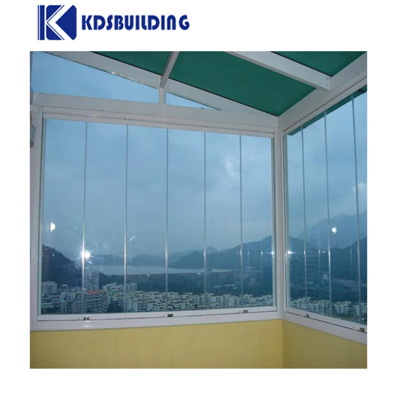 KDSBuilding Bi Folding Windows Frameless Tempered Sliding Glass  Bifold Folding Balcony Window
