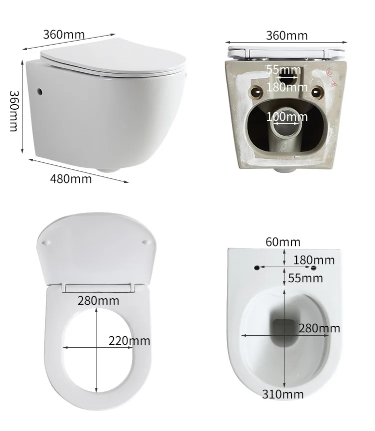 European matt color modern sanitary ware suspendu wc rimless wall mounted toilet bowl grey black ceramic wall hung toilet factory