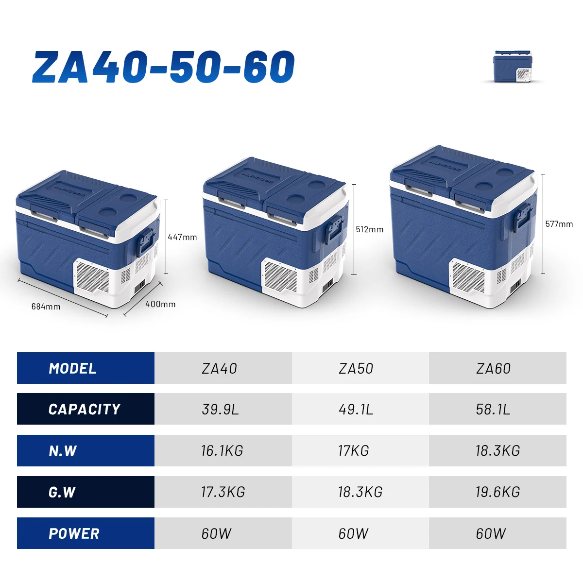 ZA60 Alpicool Camping Fridge - Dual-Zone Portable Refrigerator